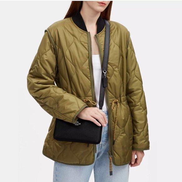 NWT Coach CJ789 Double Zip Crossbody in Refine Pebble Leather Clutch in Black - Picture 14 of 16